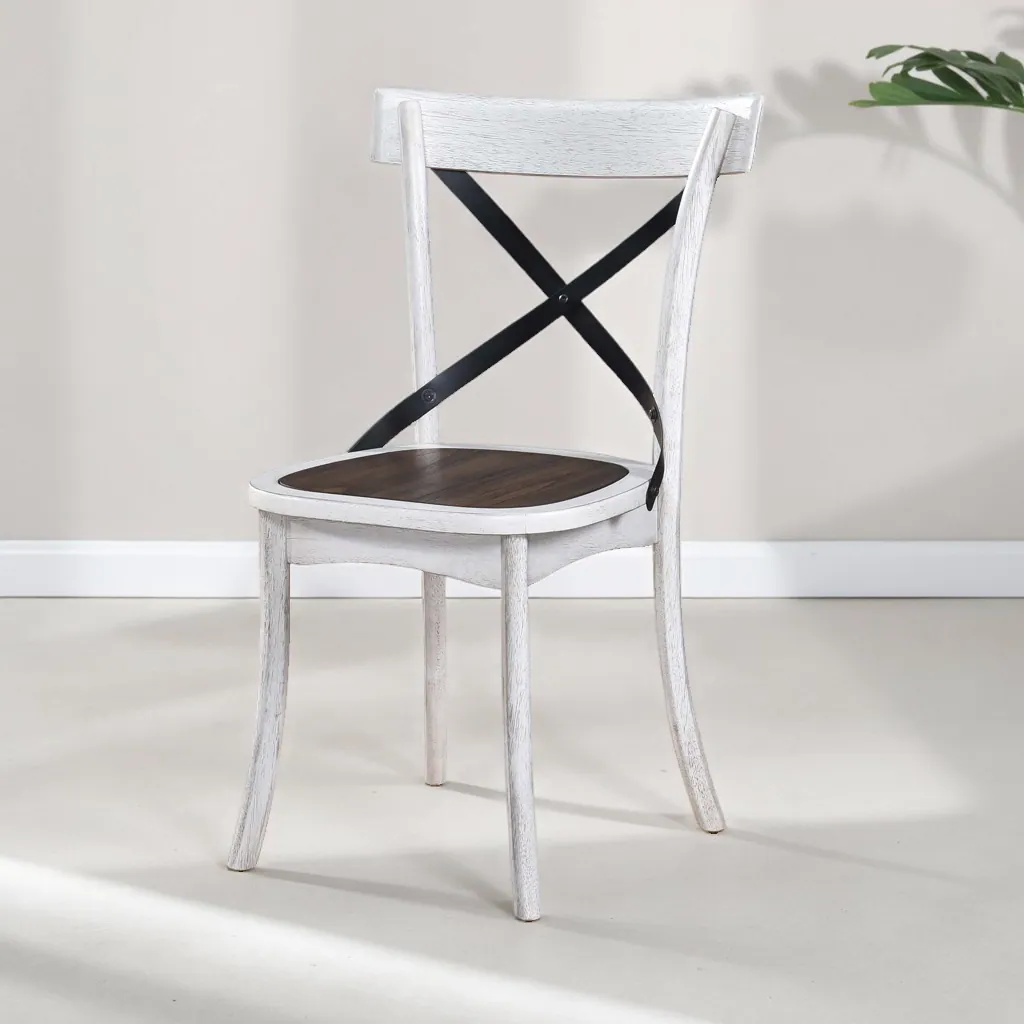 Lirago - 21 Inch Rustic Farmhouse Dining Chairs Set of 2 Solid Wood Frame Metal X Back Vintage Side Chairs - Antique Dark Oak,Antique White