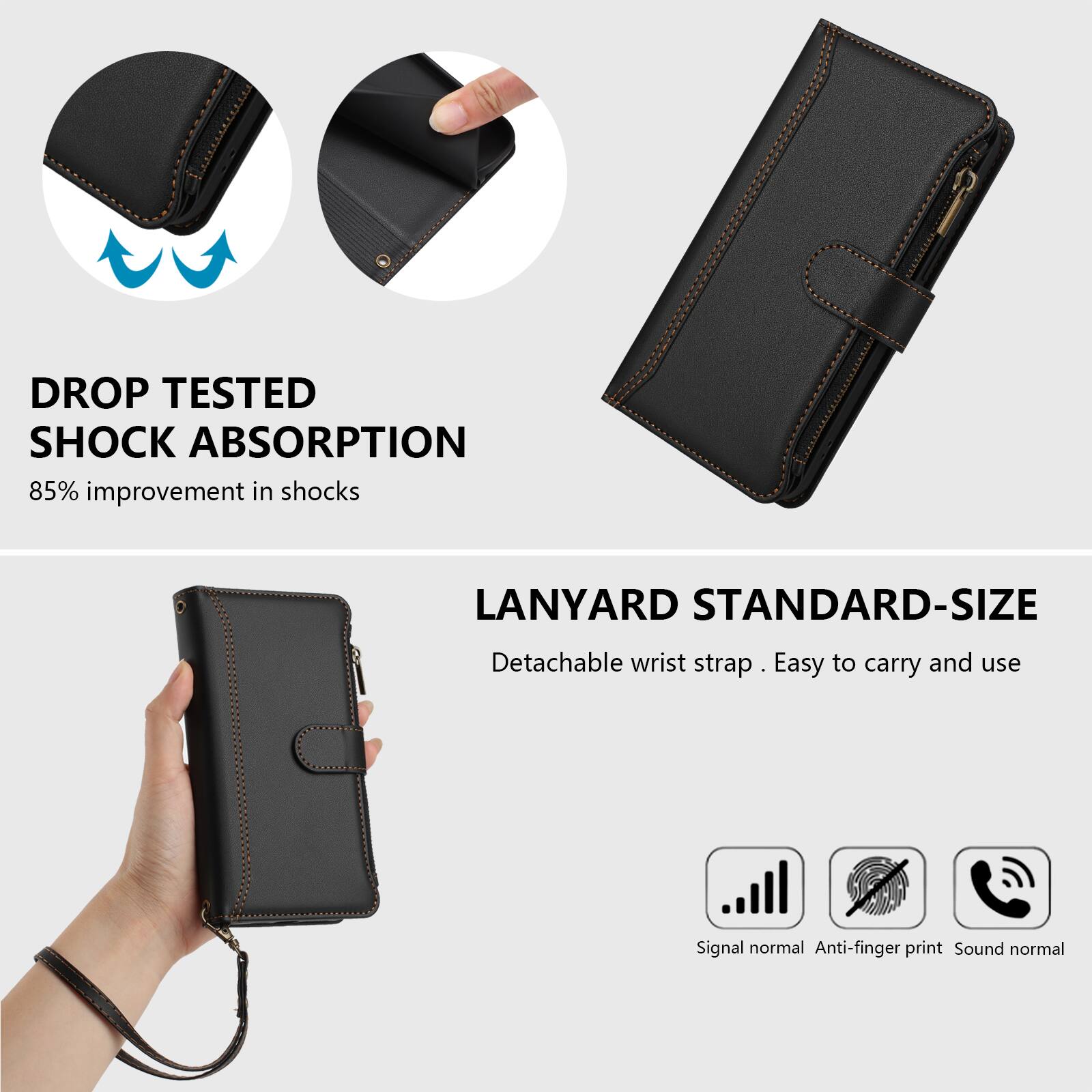 - DROP TESTED SHOCK ABSORPTION
  85% improvement in shocks

- LANYARD STANDARD-SIZE
  Detachable wrist strap. Easy to carry and use

- Signal normal
- Anti-finger print
- Sound normal
