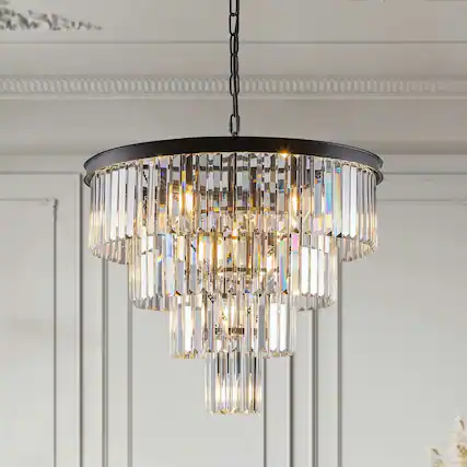 Front. Kadyn - 24" Contemporary Crystal Modern Chandeliers Crystal Ceiling Chandelier 4 Tier Black Chandelier Lighting, Black - Black.