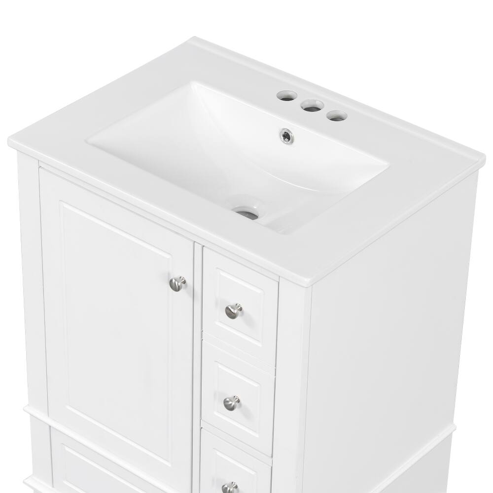 Back. Loheer - Loheer 24 inch bathroom vanity with sink White Freestanding Vanity Cabinet Ceramic Top - White.
