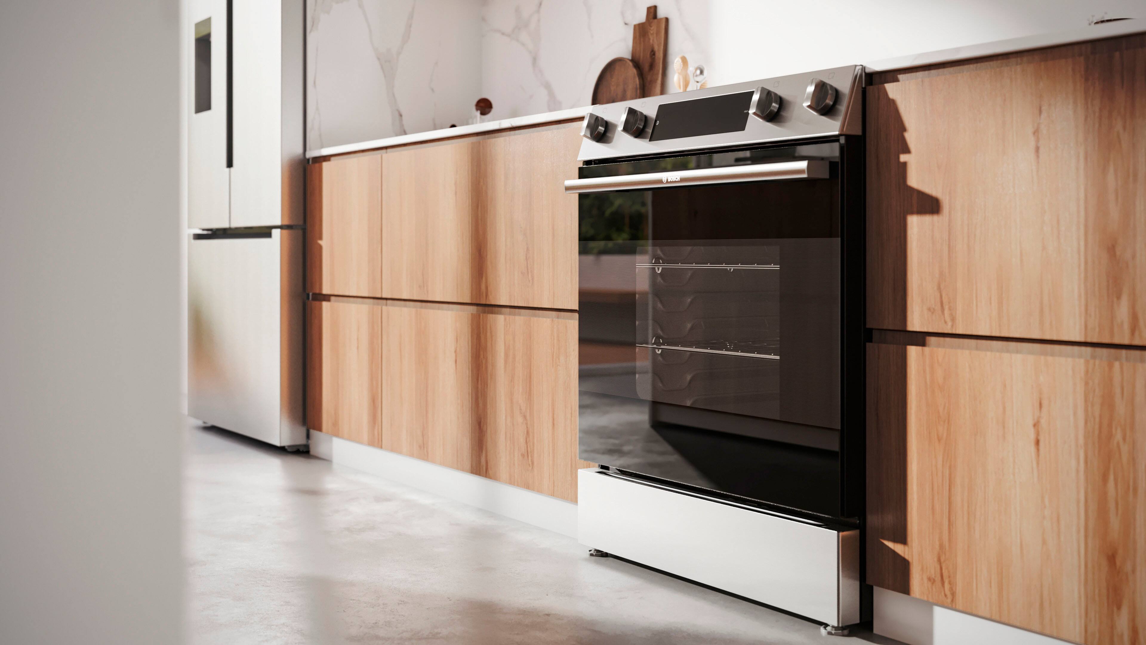 Alt View 13. Bosch - 100 Series 5.8 Cu. Ft. Slide-In Electric Convection Range with Steam-Assist - Stainless Steel.