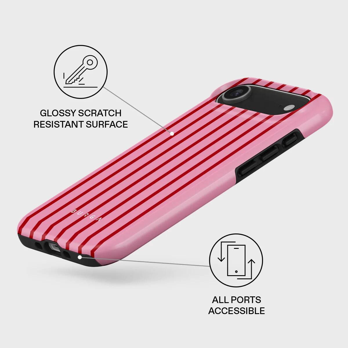 GLOSSY SCRATCH RESISTANT SURFACE  
BURGA  
ALL PORTS ACCESSIBLE