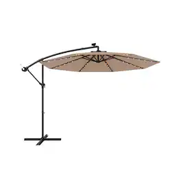 SlickBlue - 10 Feet Solar Offset Hanging Umbrella with 40 Lamp Beads and Solar Panel - Tan