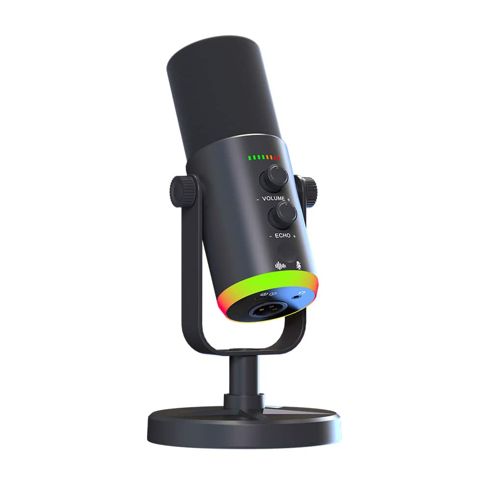 Cluzine - RGB Condenser Microphone USB Noise Cancelling Mic for PC Laptop Gaming Live Streaming - Black