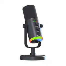 Cluzine - RGB Condenser Microphone USB Noise Cancelling Mic for PC Laptop Gaming Live Streaming - Black