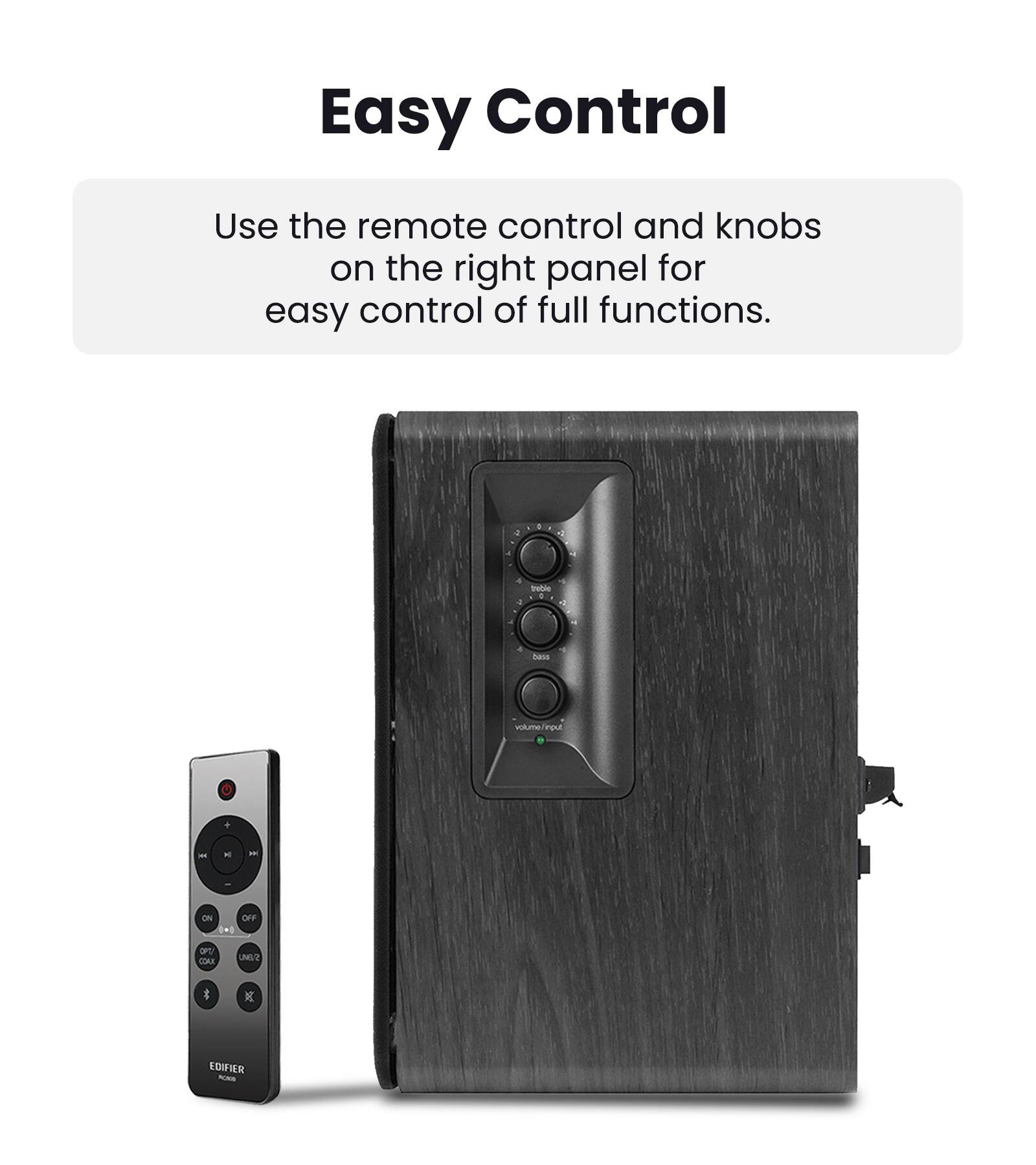 Easy Control

Use the remote control and knobs on the right panel for easy control of full functions.