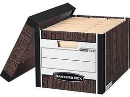 Bankers Box - R-Kive Heavy-Duty FastFold File Storage Boxes, Lift-Off Lid, Letter/Legal Size, 4/Pack - Woodgrain