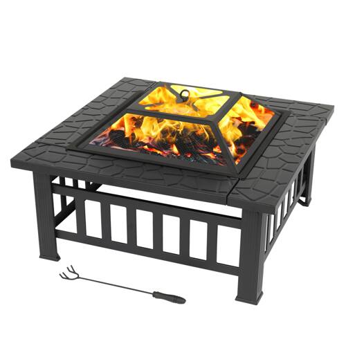 Alt View 4. Winado - 32in Metal Fire Pit Stove, 3-in-1 Square Wood Burning Firepit Table with Cover for Outdoor Camping Garden Party Picnic - Black-Rectangle Pattern.