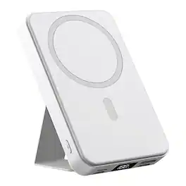 Alpha Digital - 10,000mAh Portable Magnetic Wireless Charge Power Bank with Phone Stand - White