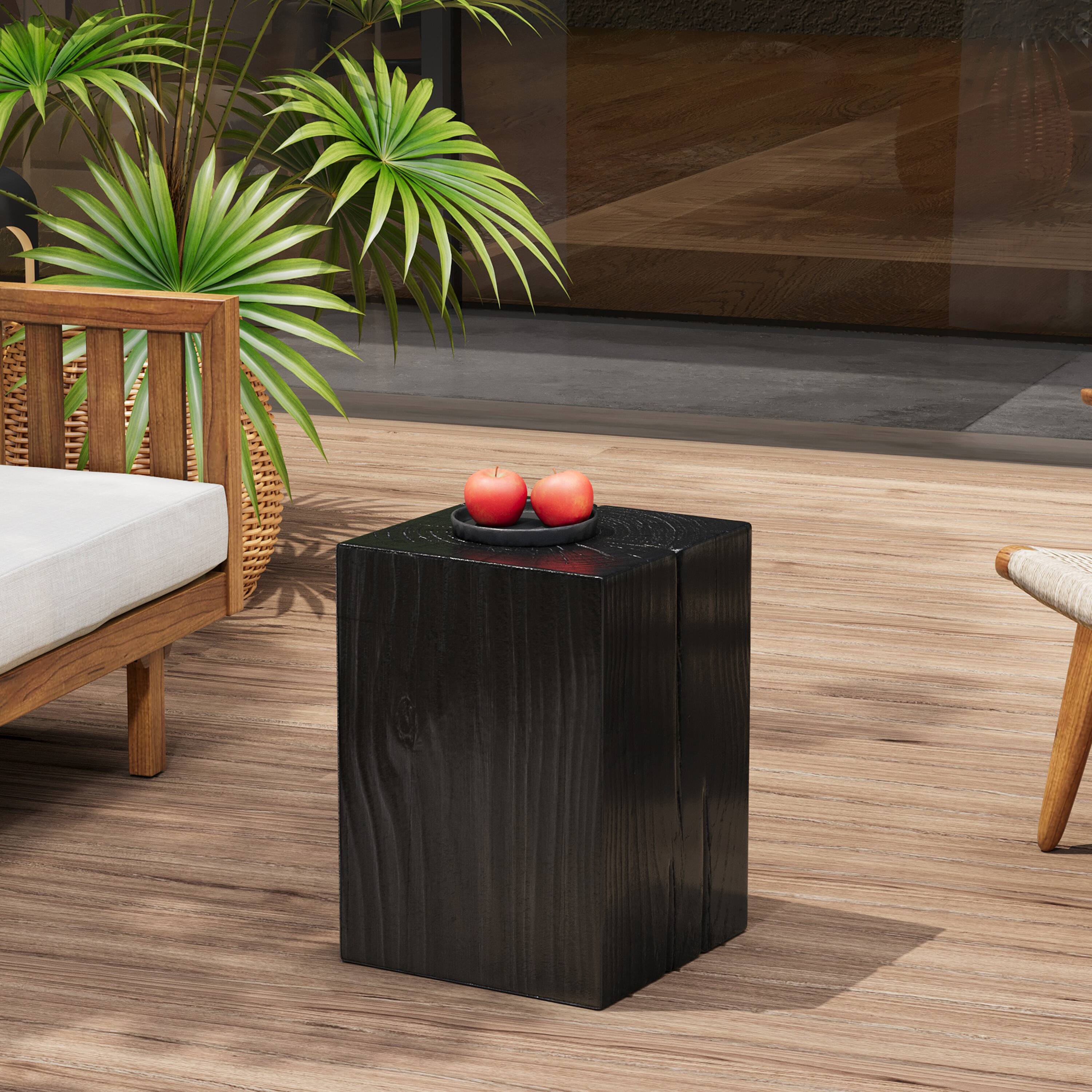 Left. APRILSOUL - Wood Look Square Column Mgo End Table H18 Wood Like Distressed Finish Indoor Outdoor Black - Black.