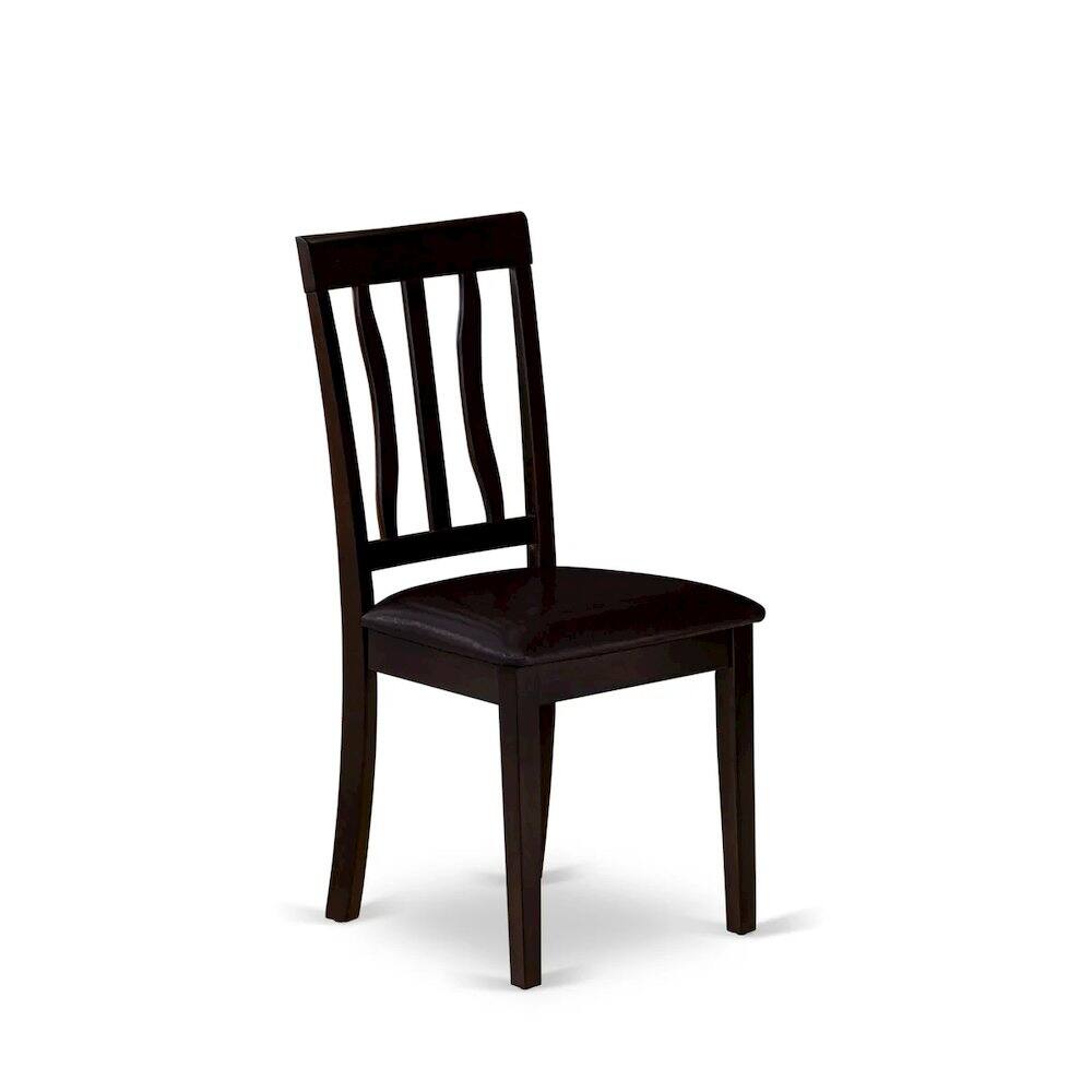 Angle. East West Furniture - Antique Dining Chairs - Faux Leather Upholstered Wooden Chairs - Cappuccino.
