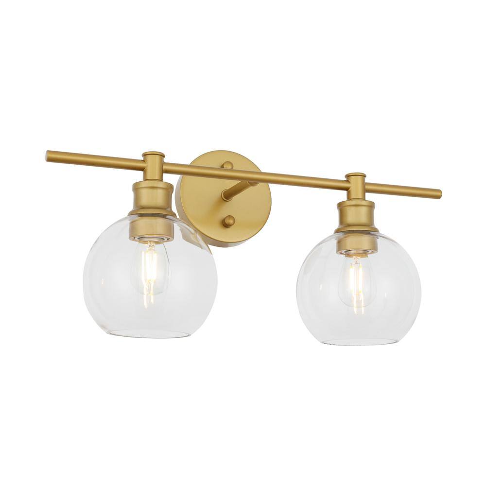Angle. Living District - Collier 2 light Brass and Clear glass Wall sconce - Brass And Clear Glass.