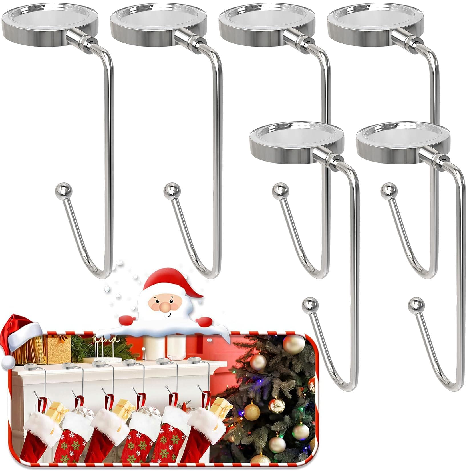 Paradigms Interiors - Christmas Stocking Holders For Mantle Mantel Hangers Metal Hooks Fireplace Xmas Party Decoration silver - Silver-6