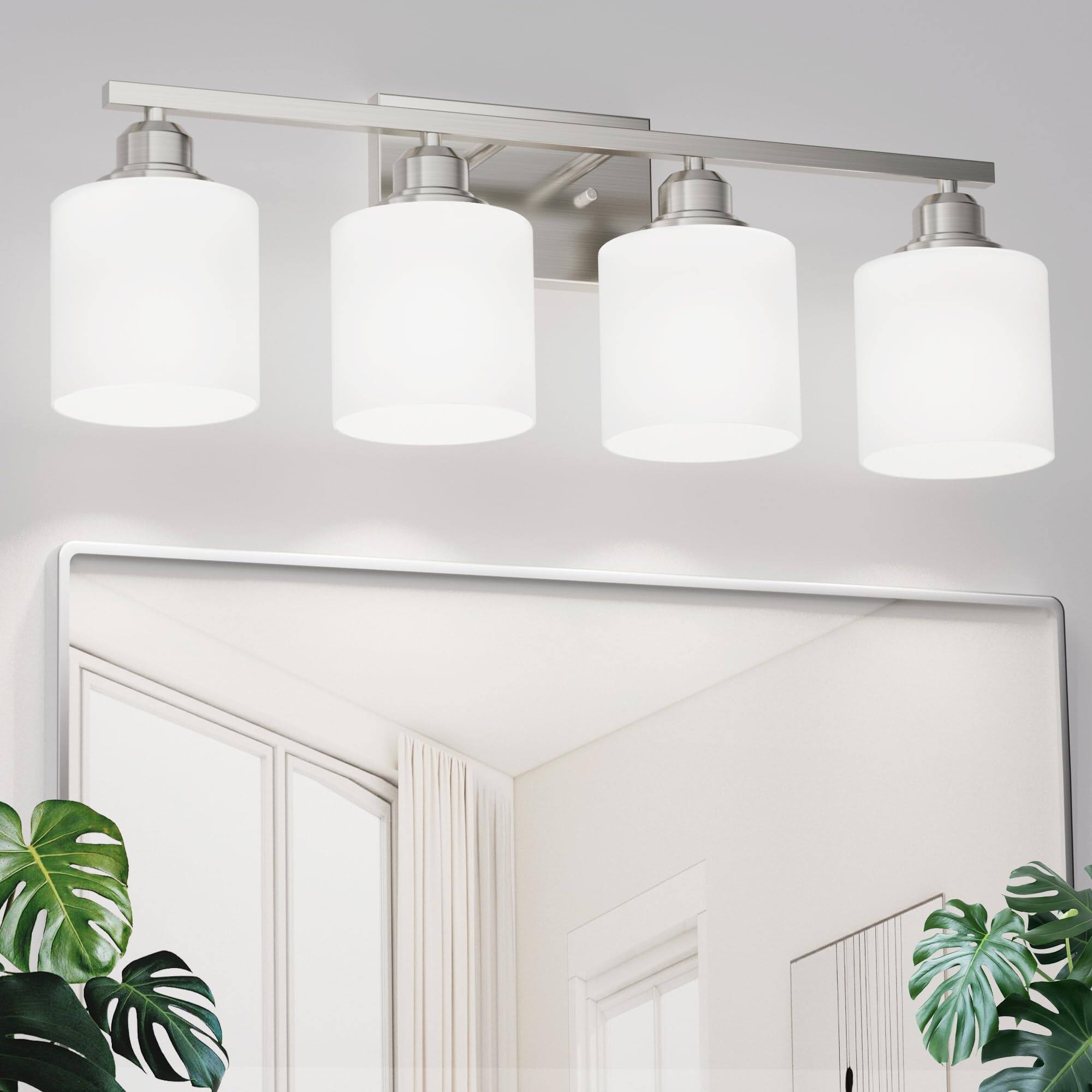 Front. Dazzling Pops - Bathroom Light Fixtures Over Mirror Glass Shade Anti rust Nickel Finished Brushed Vanity Lights Modern Fo - Brushed Nickel-4 Light.