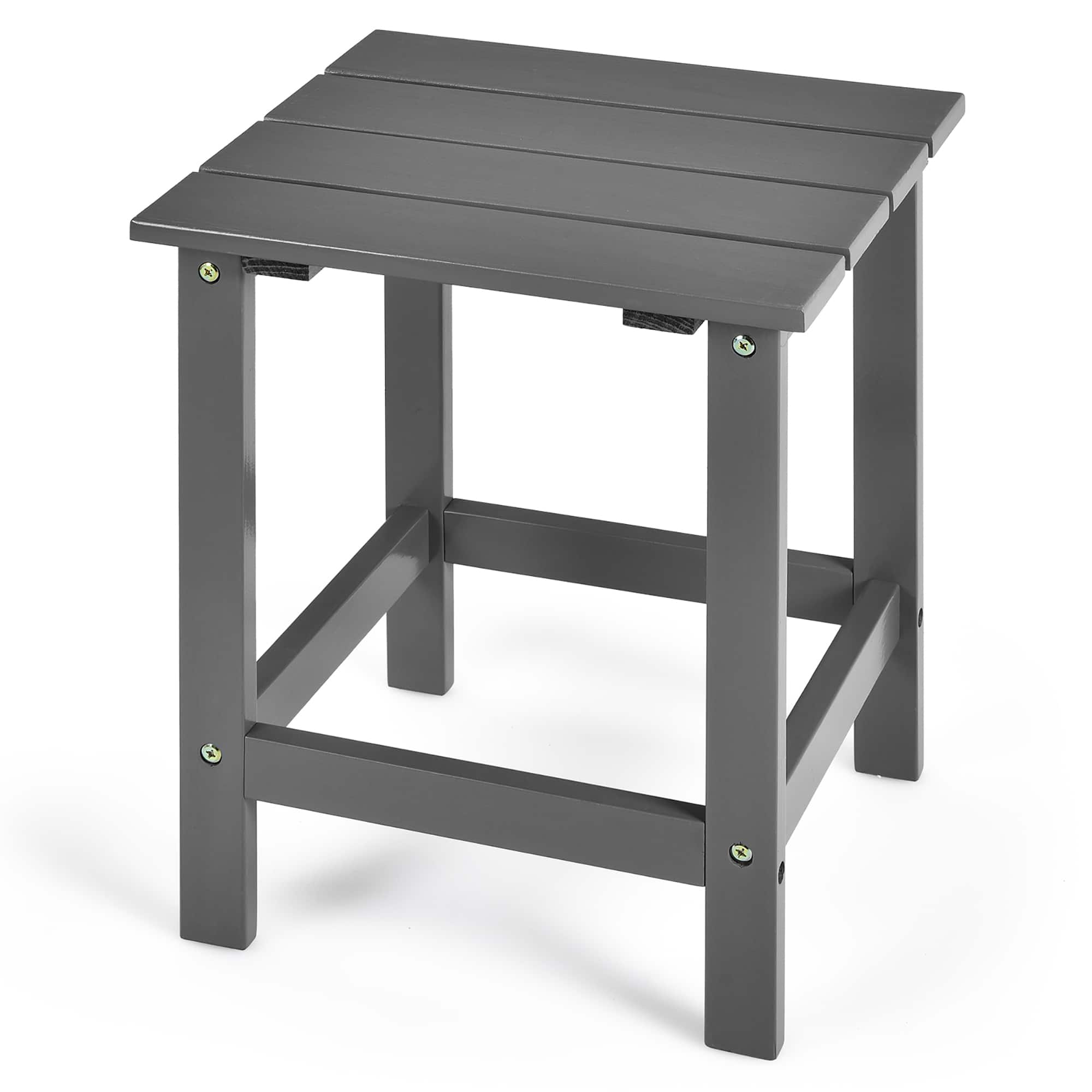 Costway - Patio 15" End Side Coffee Table Square Wooden Slat Garden Deck - Gray