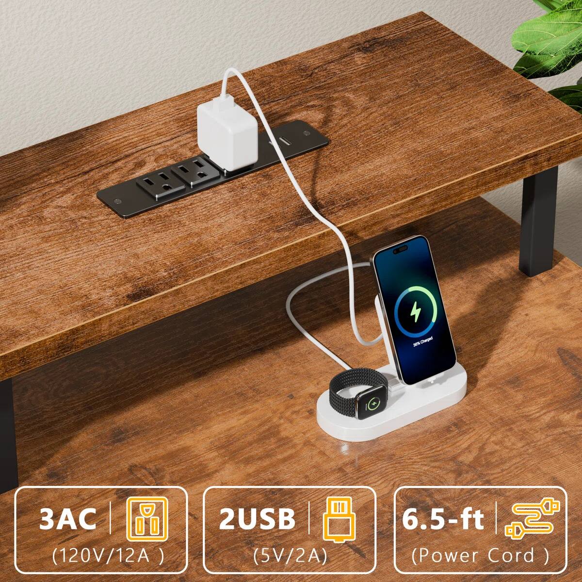 - 3AC (120V/12A)
- 2USB (5V/2A)
- 6.5-ft (Power Cord)