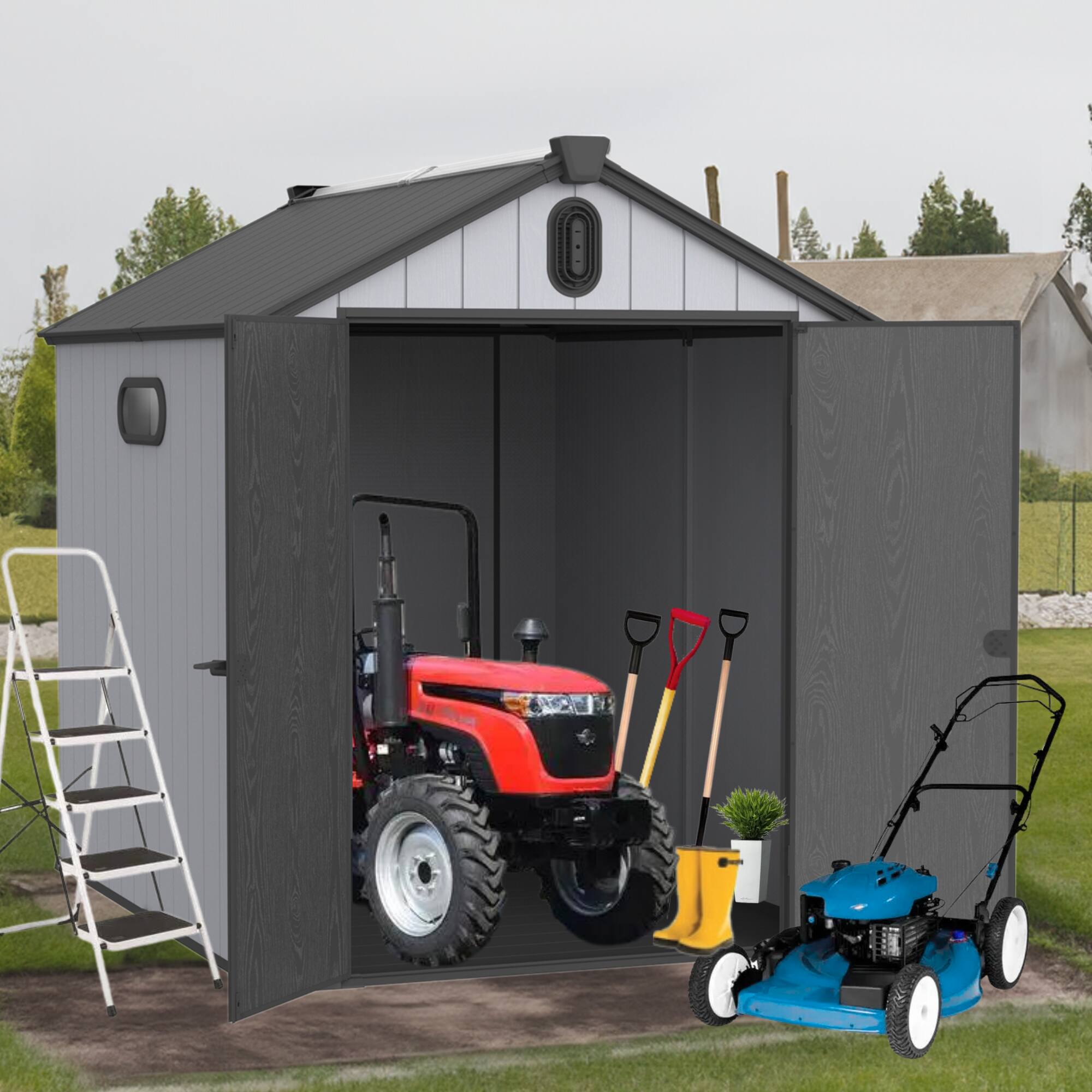 Alt View 1. Loheer - Weather-Resistant 6.1 x 7.9 ft Resin Storage Shed for Backyard Garden Tool Organization - Black+Grey.