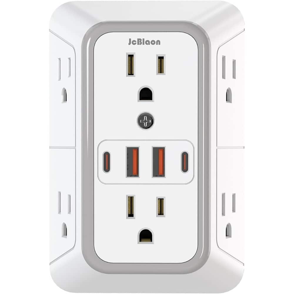 RTMB - 6-Outlet Surge Protector with 4 USB Ports (2 USB-C), Multi-Plug Wall Adapter for Home & Office - White