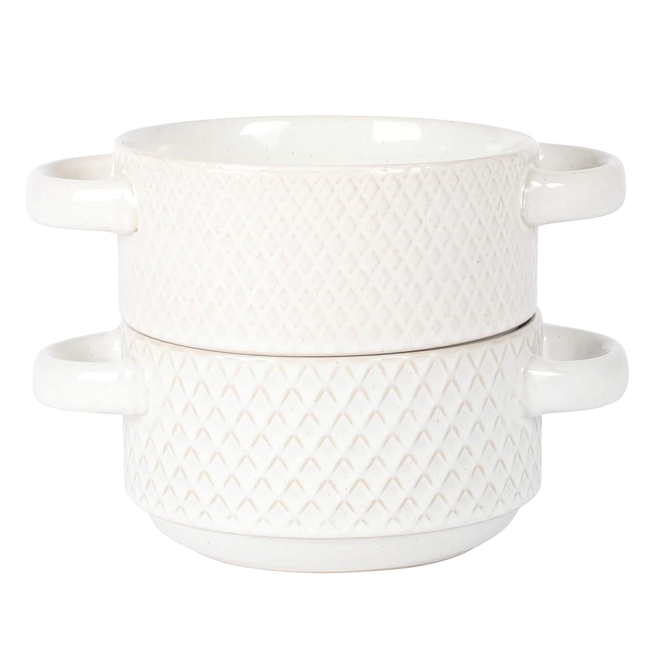 Gibson - Elite Earlhart 2 Piece 6 Inch Ribbed Stoneware Soup Bowl Set with Handles - White
