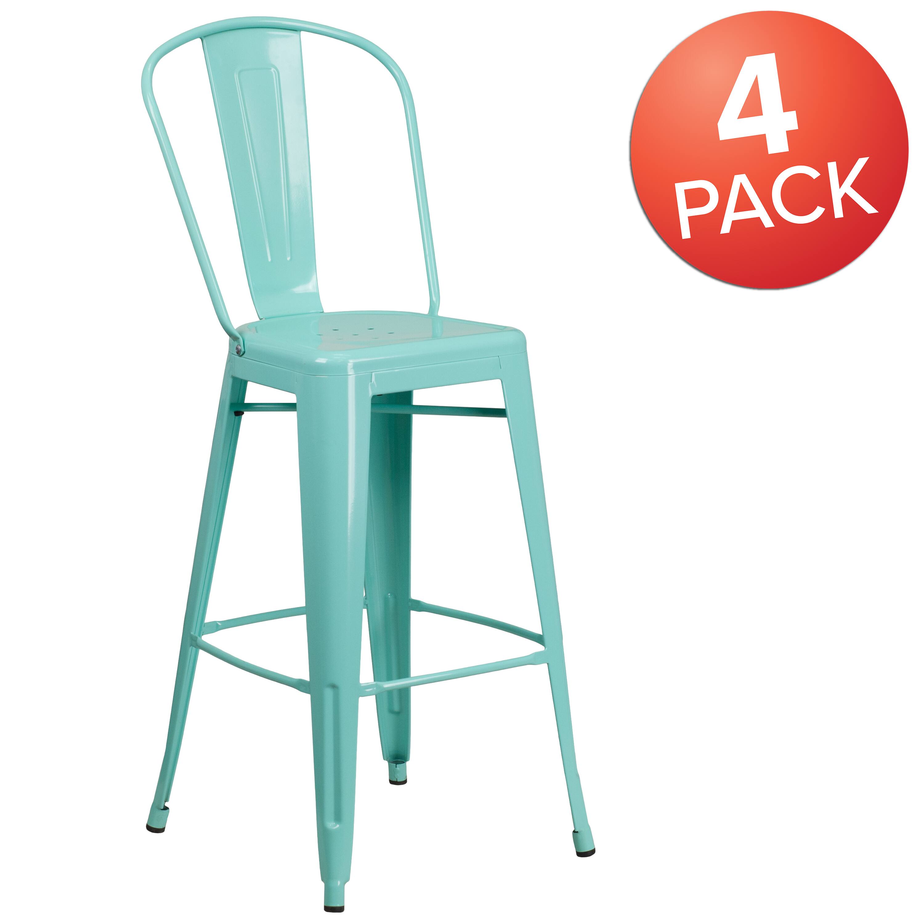 Alt View 1. Emma + Oliver - Commercial Grade 4 Pack 30" High Metal Indoor-Outdoor Barstool with Back - Mint Green.