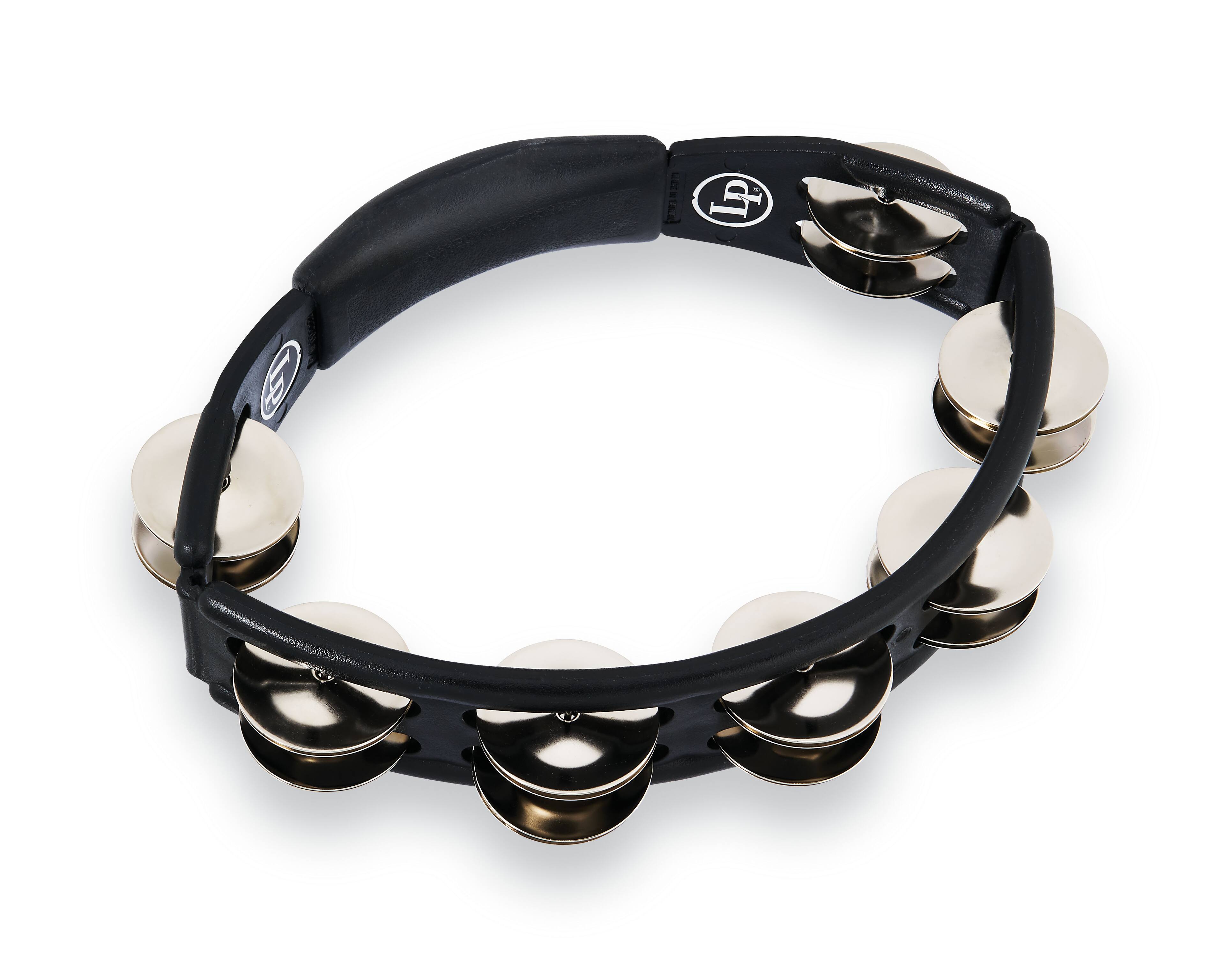 Angle. Latin Percussion - Cyclops Handheld Tambourine, Steel.