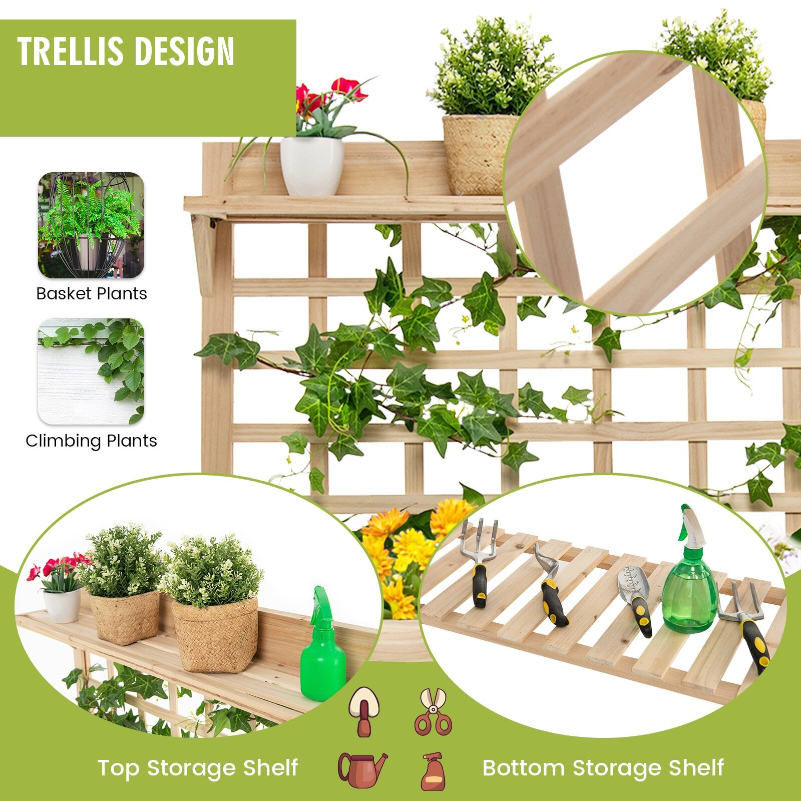 TRELLIS DESIGN

- Basket Plants
- Climbing Plants
- Top Storage Shelf
- Bottom Storage Shelf