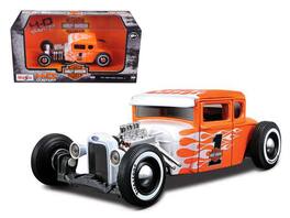 1929 Ford Model A #1 "Harley Davidson" Orange with White Flames 1/24 Diecast Model Car by Maisto - Orange And White