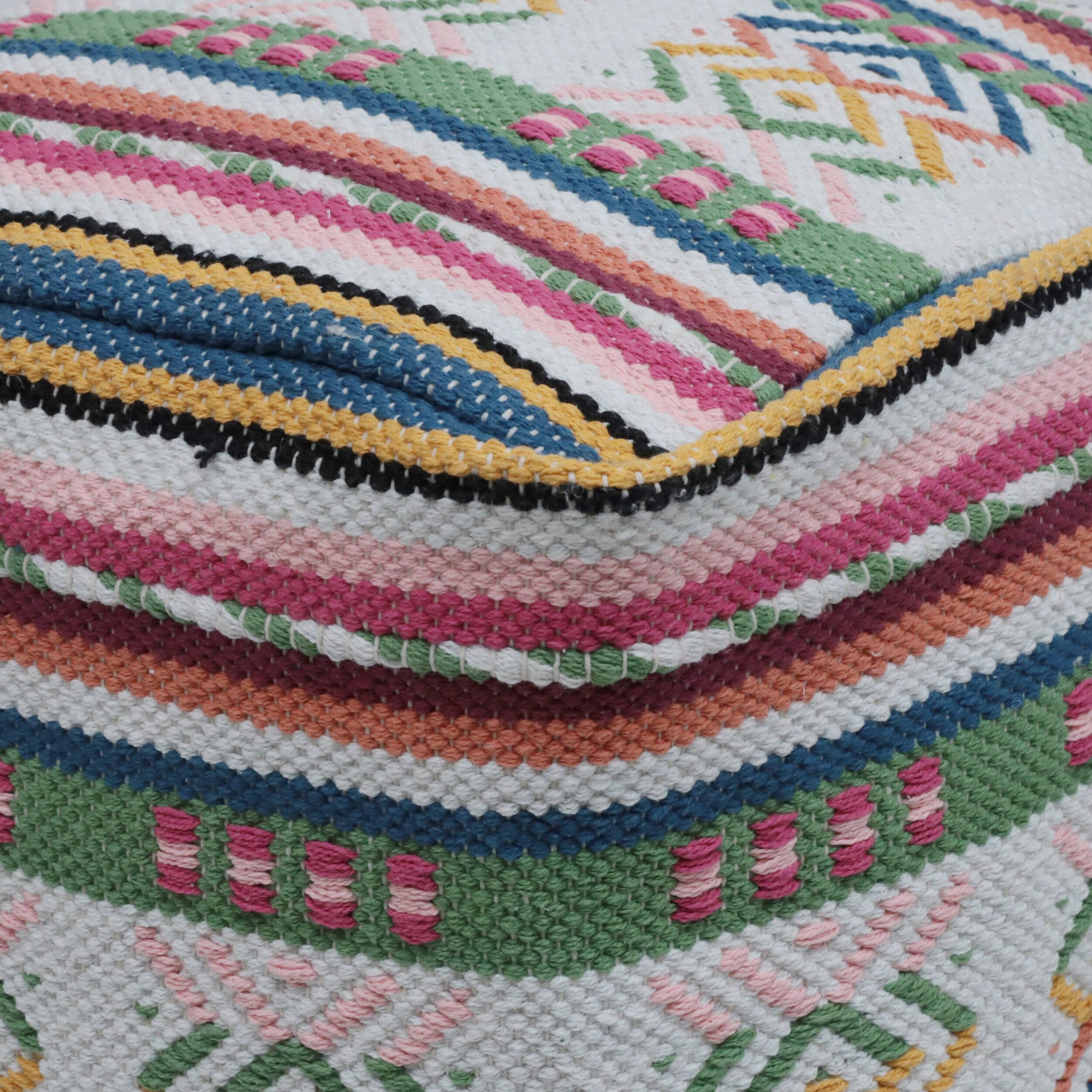 Alt View 1. Tiramisubest - Inca Handcrafted Peruvian Print Square Pouf, White, Pink, Multicolor - White.