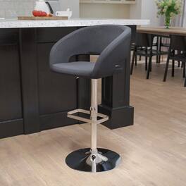 Emma + Oliver - Shae Contemporary Upholstered Adjustable Height Barstool with Rounded, Cutout Mid-Back and Pedestal Base - Charcoal Fabric/Chrome Frame