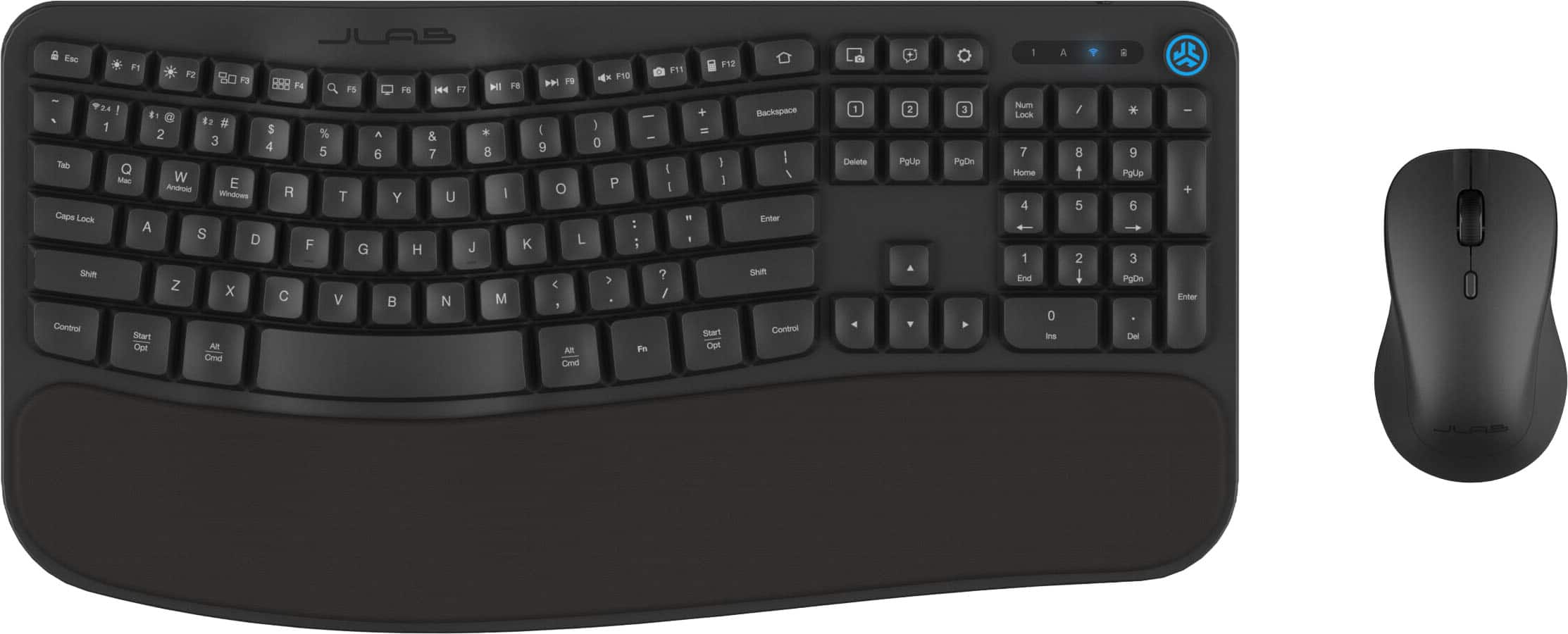 JLab - Flow Bundle Multi-device Wireless Ergonomic Keyboard and Mouse Set - Black - Front_Zoom