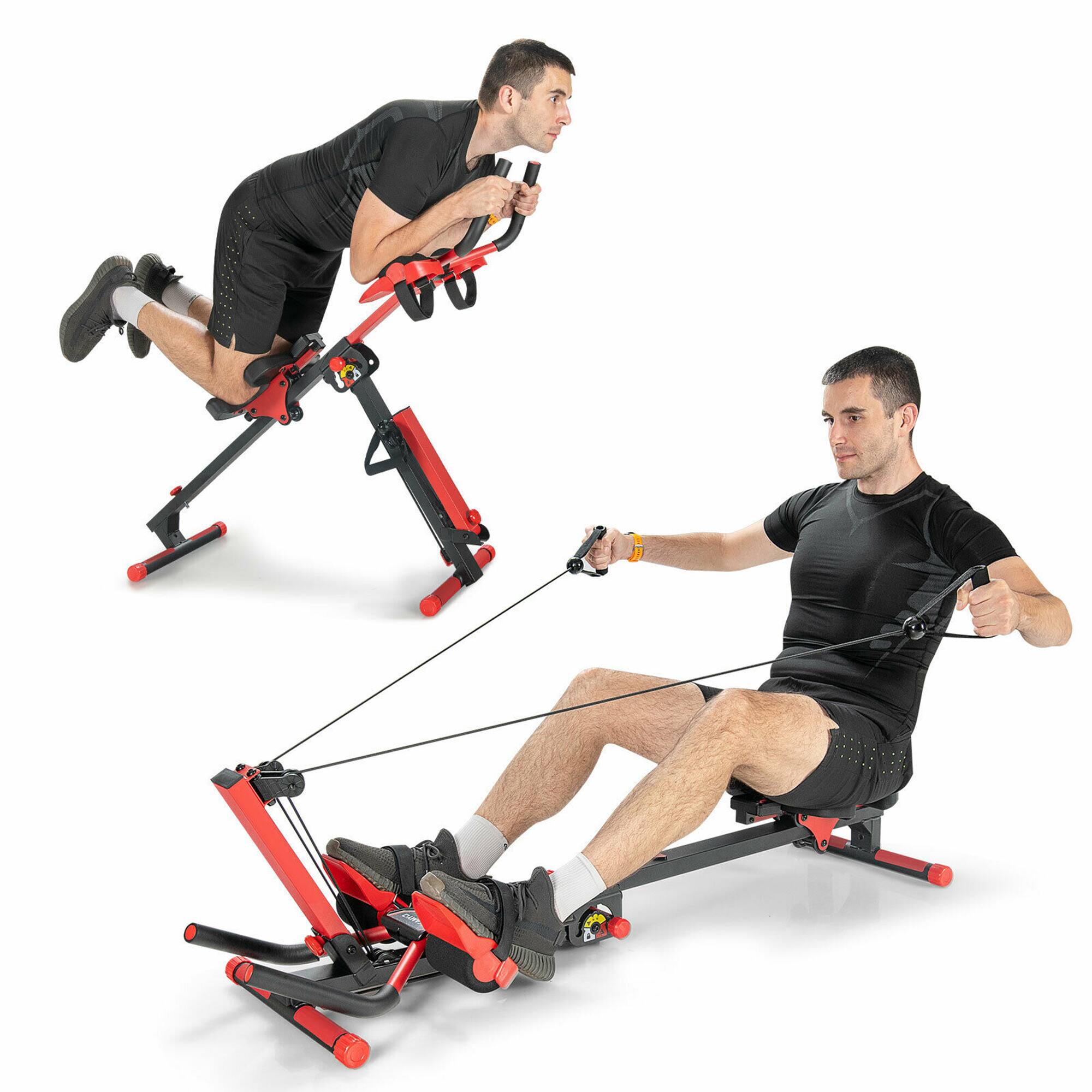 Front. Costway - 4 in 1 Folding Rowing Machine AB Crunch Workout Machine with Control Panel Home Gym - Black/Red.