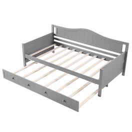 Costway - Twin Size Daybed with Trundle Solid Wood Sofa Bed with Slats Support Guest Bed - Gray