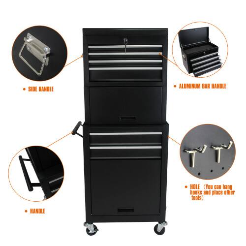 - SIDE HANDLE
- ALUMINUM BAR HANDLE
- HANDLE HOLE (You can hang hooks and place other tools)