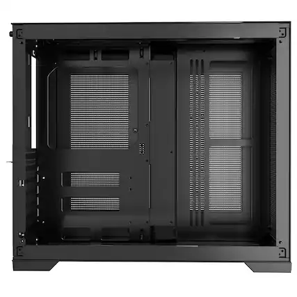 Front. Mirfee - Mid-Tower Dual Chamber PC Gaming Case - ATX Motherboard Compatible, Fanless Design - Black.