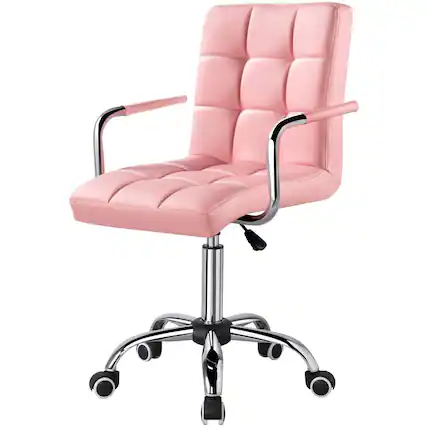 Front. Hivvago - Pink Modern Faux Leather Mid-Back Swivel Office Chair with Armrests and Wheels - pink.