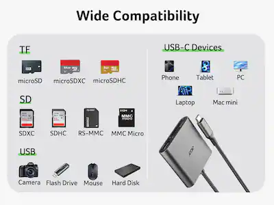 acer USB C SD-kaartlezer 312 MB/s met 100 W PD, UHS-II SD 4.0 Card Reader van aluminium USB C Micro SD-kaartlezeradapter voor iPhone 17 16 15-serie, Galaxy S24, iPad Pro, MacBook Pro acer USB C SD-kaartlezer 312 MB/s met 100 W PD, UHS-II SD 4.0 Card Reader van aluminium USB C Micro SD-kaartlezeradapter voor iPhone 17 16 15-serie, Galaxy S24, iPad Pro, MacBook Pro