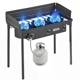VEVOR - 3 Burner Outdoor Propane Gas Stove, 225,000 BTU Propane LPG Gas Camping Stove, Heavy-duty Carbon Steel Outdoor Cooker - Black