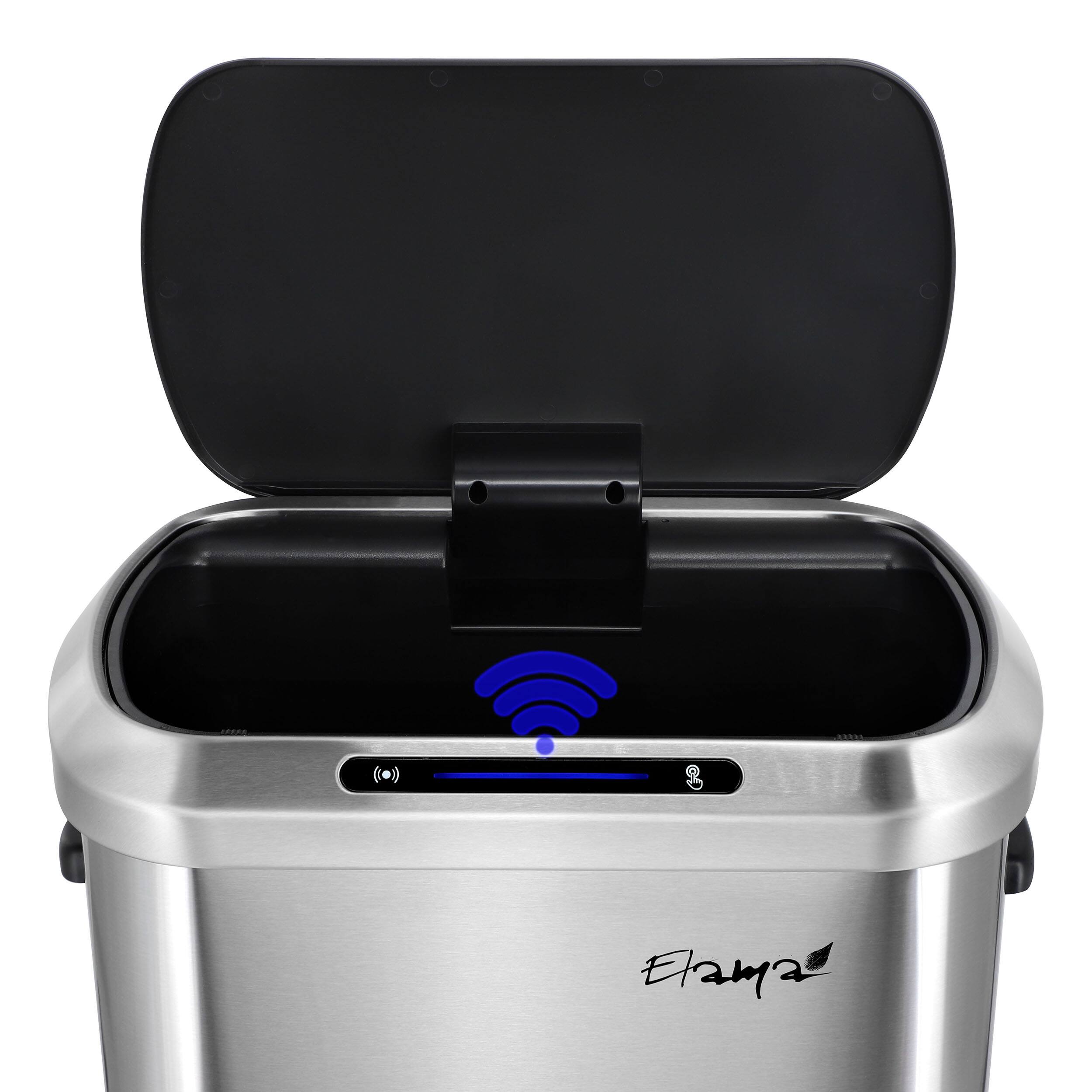 Left. Elama - Elama 13 Gallon Automatic Sensor Hands Free Trash Can in Silver - Silver.