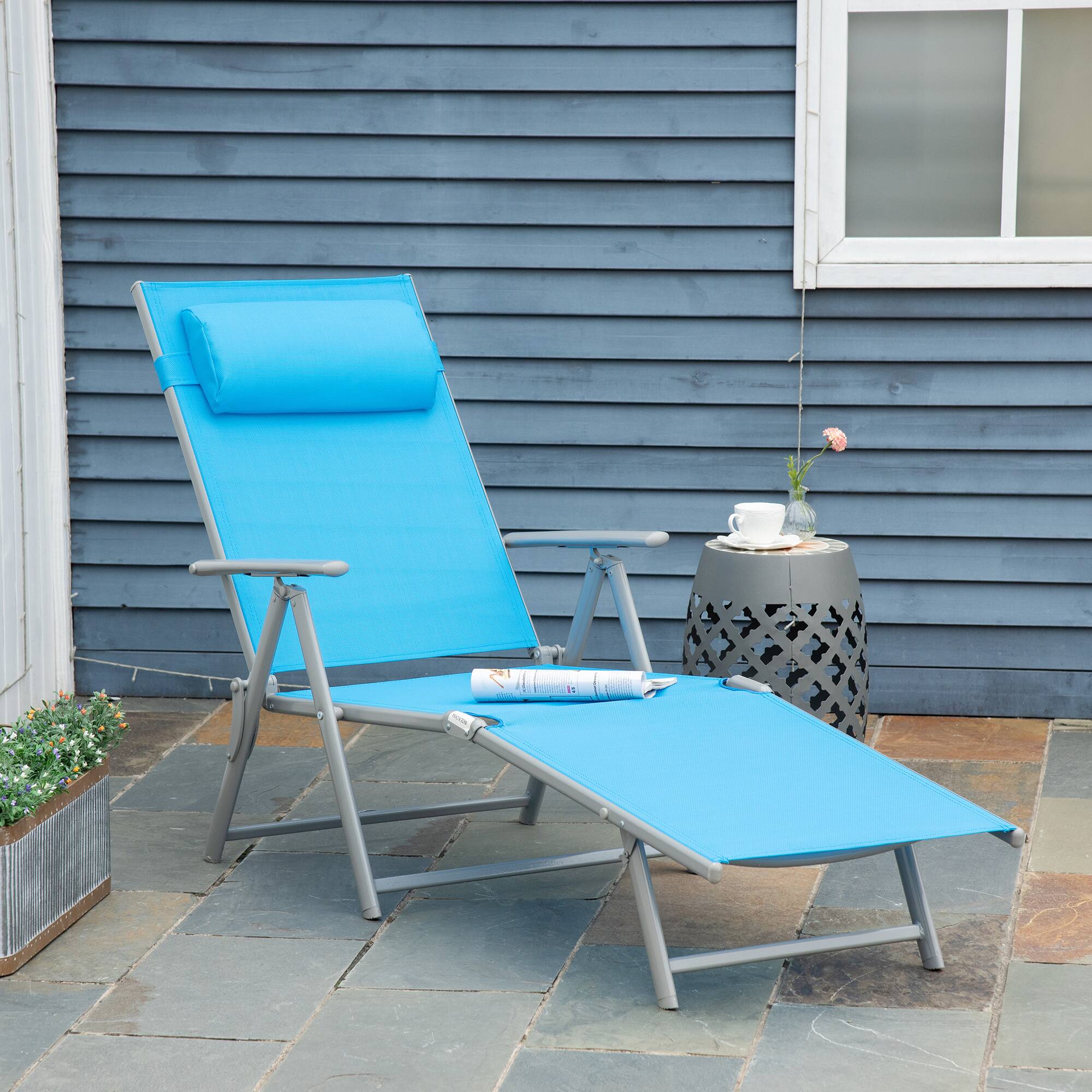 Alt View 1. Outsunny - Outdoor Folding Lounge Chair, 7-Position Adjustable Zero Gravity Lounge Chair with Pillow - Light Blue.