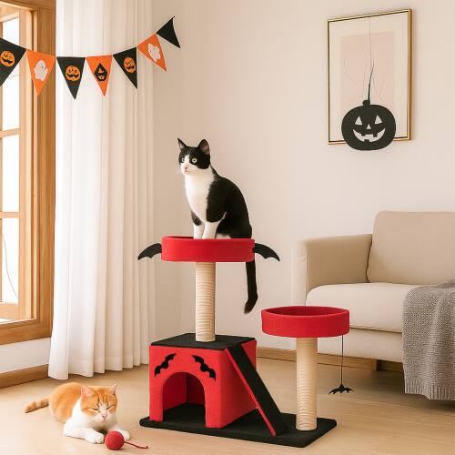 Alt View 9. Winado - 26in Halloween Gothic Cat Tree Tower with Spacious Cat Condo, Scratching Ladder for Cat Toy Indoor Holiday Decoration.