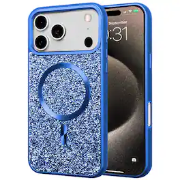 Entronix - Rhinestone Case for iPhone 17 Pro Max - Stylish Magnetic Protection - Blue