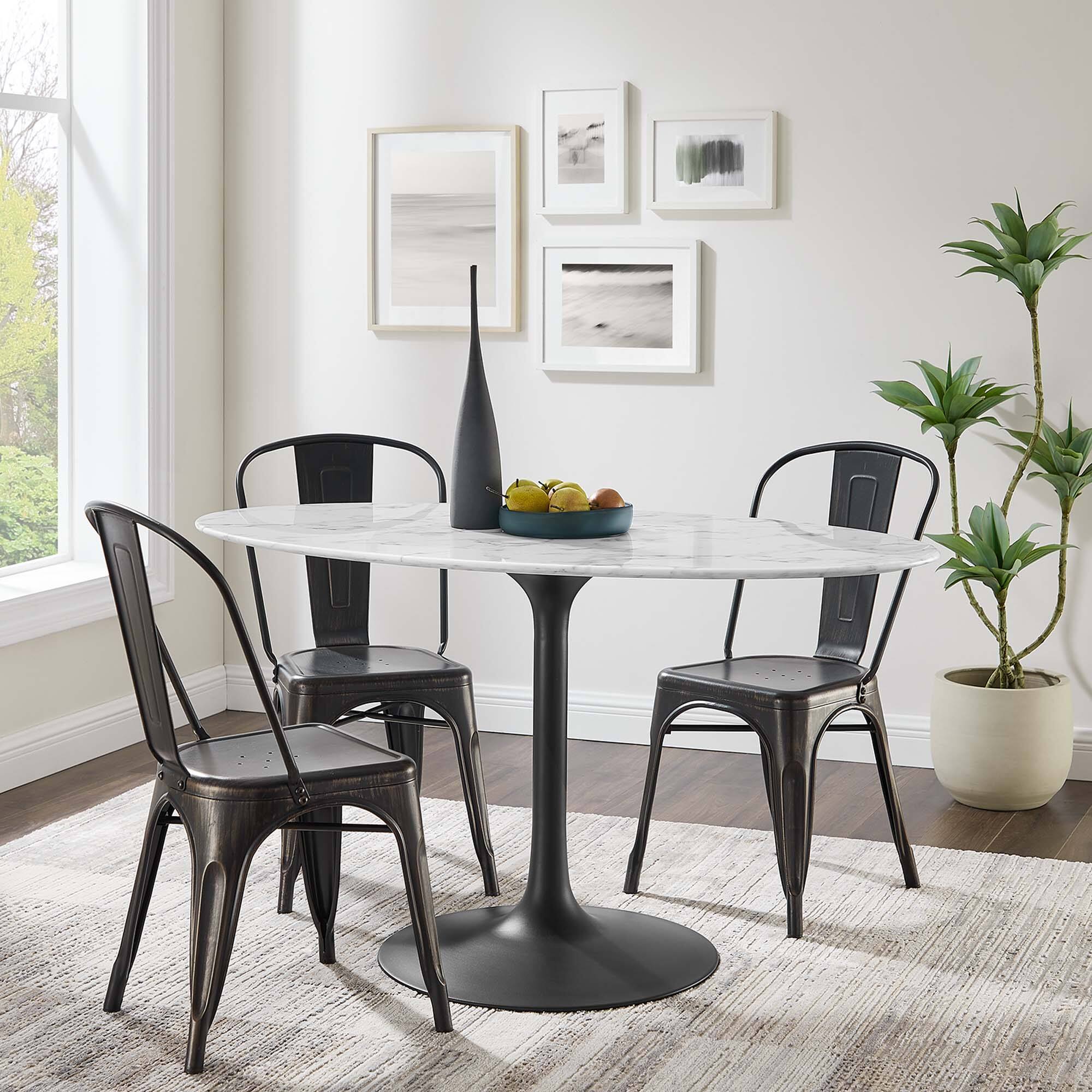 Alt View 2. Modway - Lippa 54" Oval Faux Marble Dining Table by Modway - Black White.