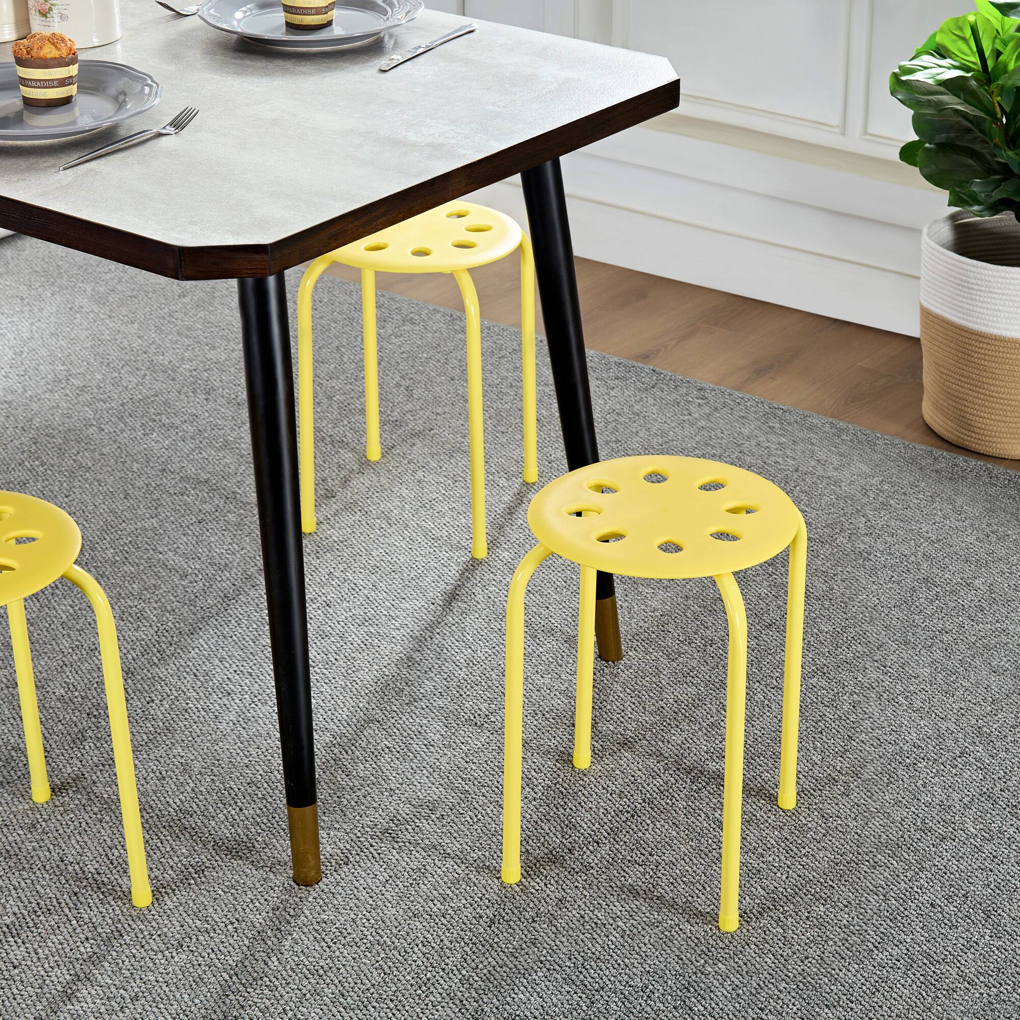 Left. Vecelo - 6Pcs Commercial Stackable Stools - 265 lb Weight Capacity, Multi-Color Lightweight Stools for Classroom/Office - Yellow.