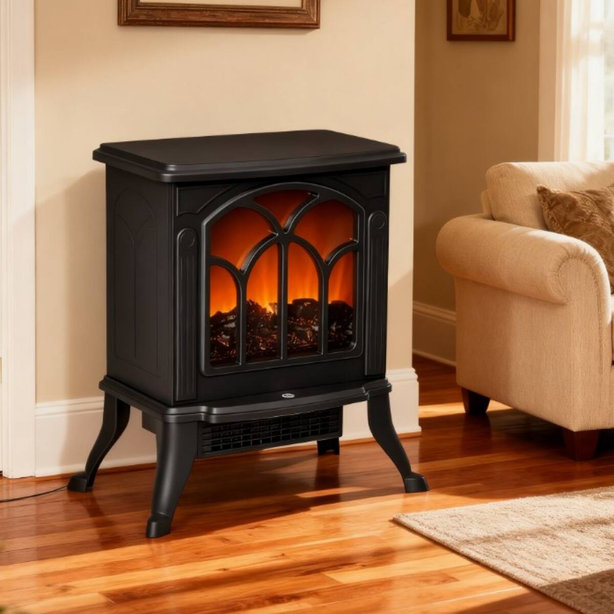 Alt View 5. Loheer - Loheer Freestanding Electric Fireplace Stove 1500W Portable Heater Black Indoor Fireplace - Black.