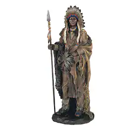 FC Design - 14"H Native American Warrior with Spear Figurine Statue Desk Tabletop Home Decor Gift - Multi-Color