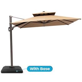 Crestlive Products - 9x11ft Aluminum Double Top Crank Cantilever Patio Umbrella with Base - Brown