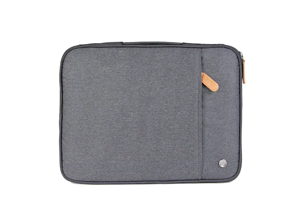 Front. PKG - Stuff Sleeve for 14" Laptop - Dark Grey/Tan.