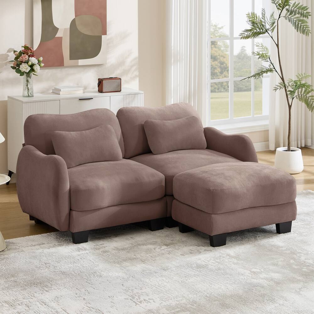 Angle. Loheer - Loheer Rose Dust Chenille L-Shaped Loveseat Sofa with Movable Ottoman Ergonomic Cloud Sofa for Living Room - Rose Dust.