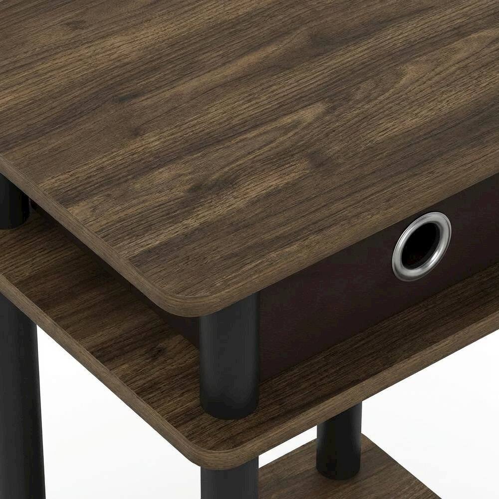 Alt View 1. FurniFact - Dark Brown end table with storage bin - Columbia Walnut/Black/Dark Brown.