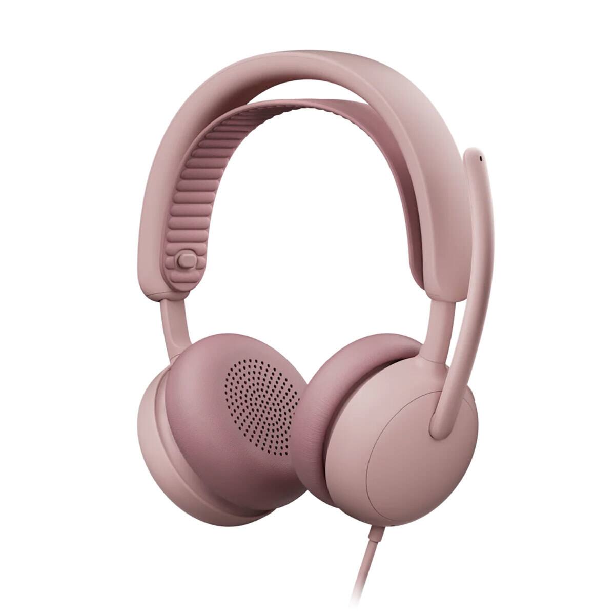 Front. Logitech - Logitech Zone Wired 2 ANC Closed-Back On-Ear Stereo Headset, UC - Rose.
